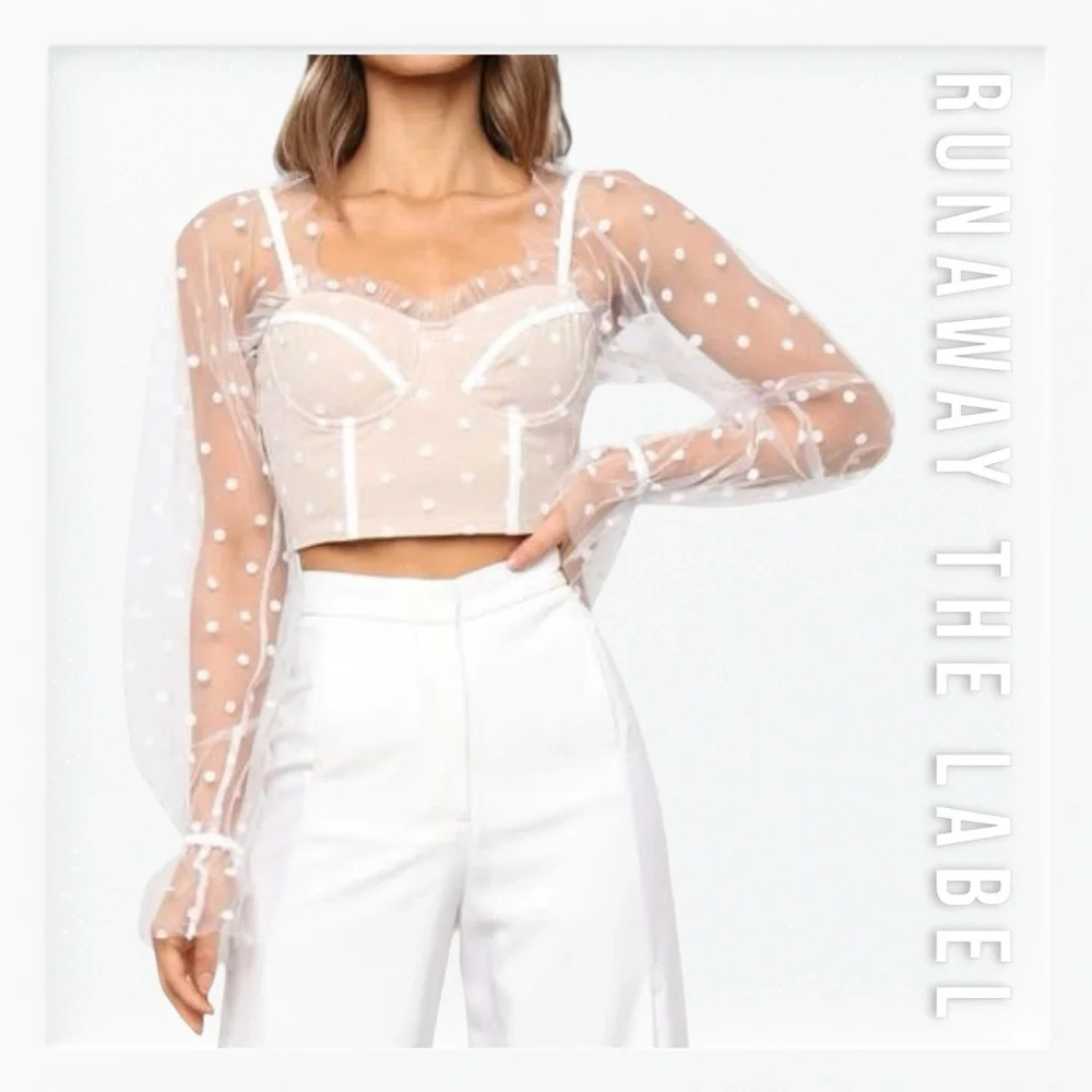 White Sheer Polka Dot Top - Picture 1 of 12
